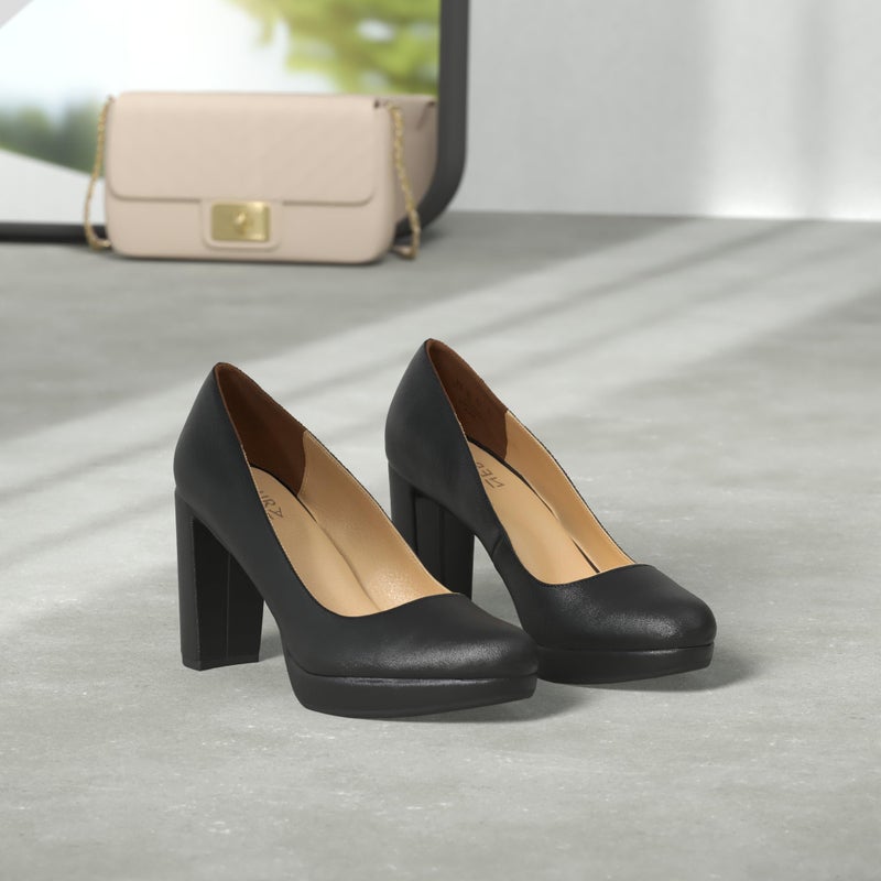 Naturalizer Womens Berlin Chunky High Heel Platform Pump,Black Smooth,10 Wide - Image 2